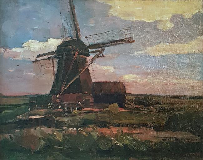 Piet Mondrian / Oostzijdse mill, horizontal oil sketch with blue sky / c. 1906-1907 / oil paint on cloth on cardbord / 49 x 62 cm