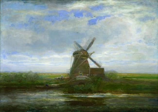 Piet Mondrian / Oostzijdse mill with panoramic sunset, mill at center / dated 1907 / oil paint on canvas / 100 x 142 cm / Kreeger Museum